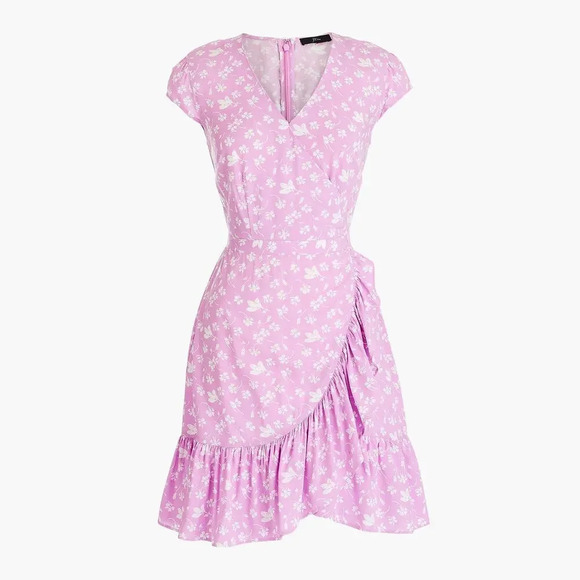 J CREW Ruffle Front Mini Dress in Soft Rayon Bubblegum Floral Size 2 Faux Wrap - Picture 2 of 9